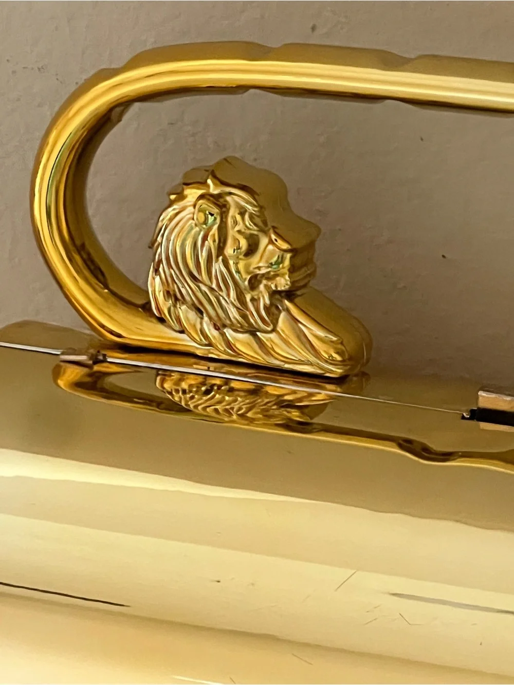 Gold Lion-Handle Cylindrical Minaudière Barrel Clutch